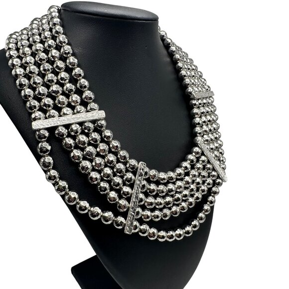 Chico's Necklace NWT Jewlery Statement 21" Adjustable Silver Tone Layered Beads - Picture 3 of 8